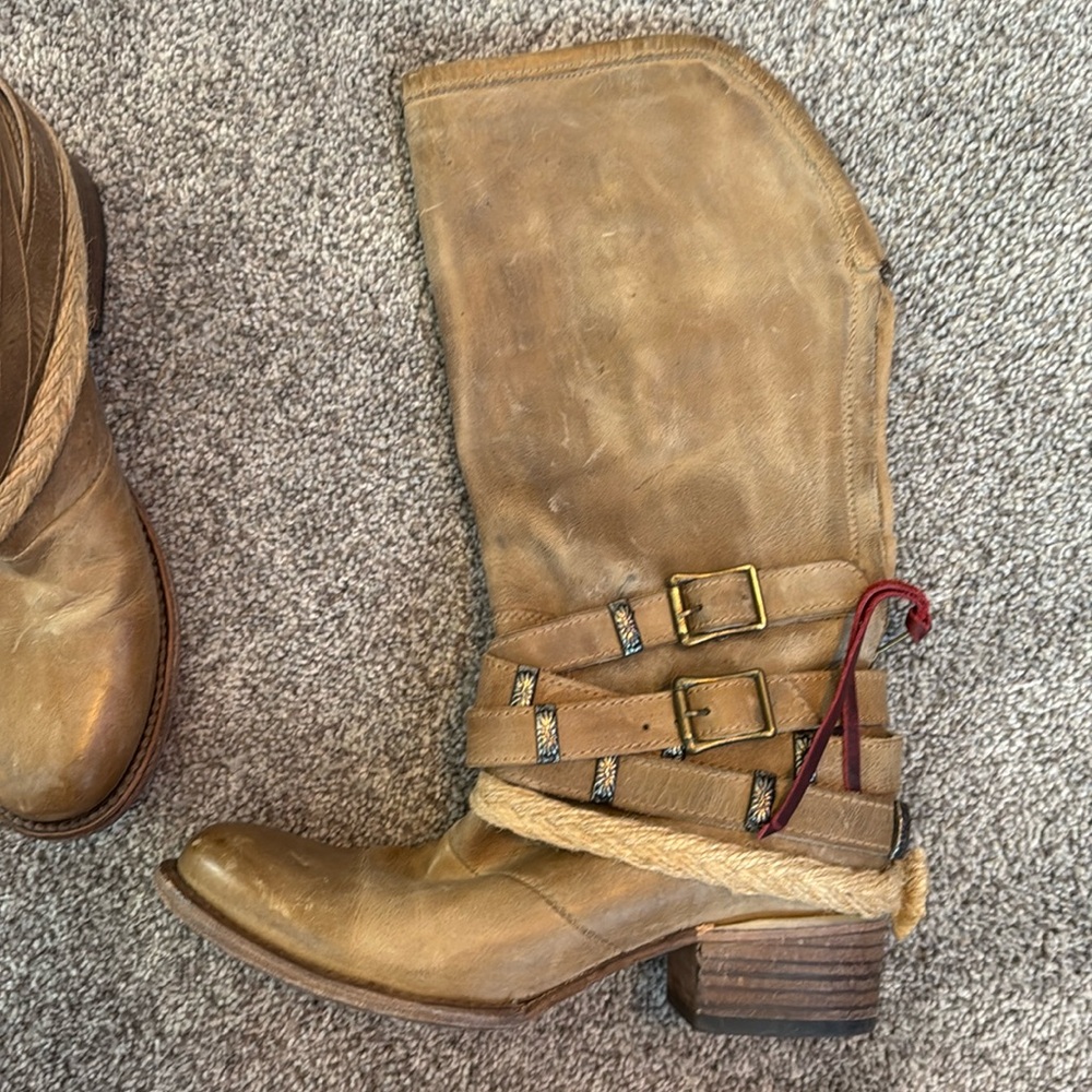 Freebird by Steven Drove Boots Brown Leather Braided Western Distressed